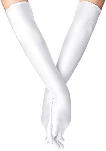 Glam up your outfit with these 21″ long satin gloves for women