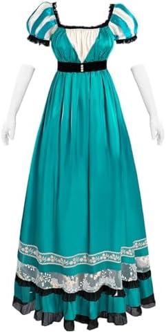 Nuoqi Regency Dress Review: Empire Waist Victorian Tea Gown in Teal Blue