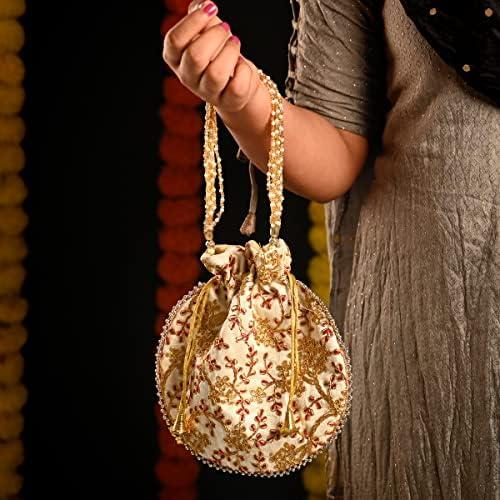 Golden Embellished Handmade Potli Clutch: A Stylish Ethnic Accessory