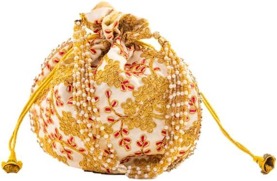 Golden Embellished Handmade Potli Clutch: A Stylish Ethnic Accessory