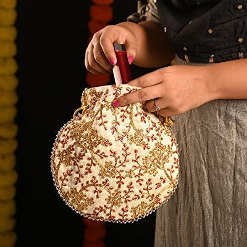 Golden Embellished Handmade Potli Clutch: A Stylish Ethnic Accessory