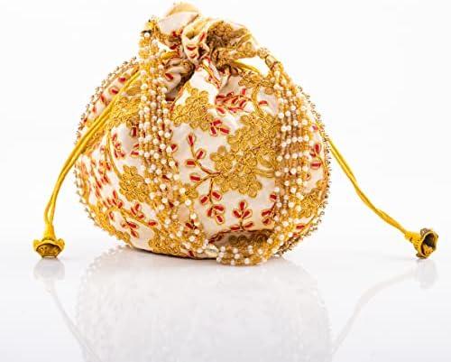 Golden Embellished Handmade Potli Clutch: A Stylish Ethnic Accessory