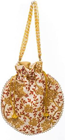 Golden Embellished Handmade Potli Clutch: A Stylish Ethnic Accessory