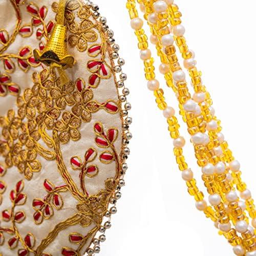 Golden Embellished Handmade Potli Clutch: A Stylish Ethnic Accessory