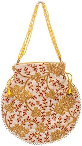 Golden Embellished Handmade Potli Clutch: A Stylish Ethnic Accessory