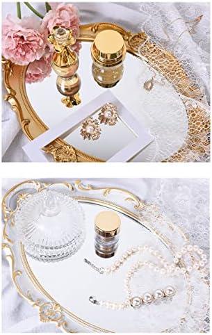 Chic White & Gold Mirror Tray: A Vintage Touch to Your Home Decor