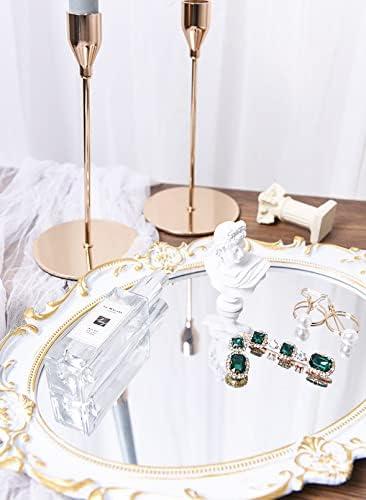 Chic White & Gold Mirror Tray: A Vintage Touch to Your Home Decor