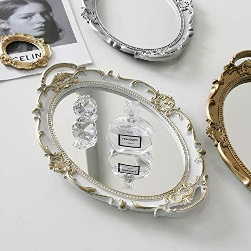 Chic White & Gold Mirror Tray: A Vintage Touch to Your Home Decor