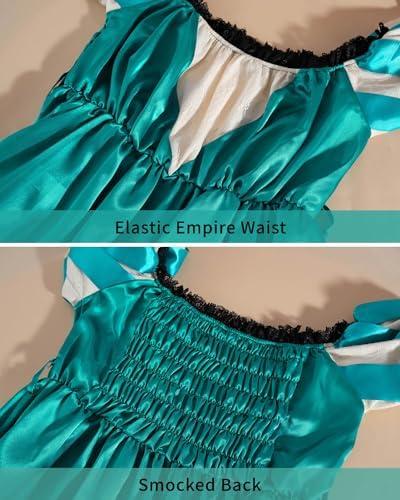 Nuoqi Regency Dress Review: Empire Waist Victorian Tea Gown in Teal Blue